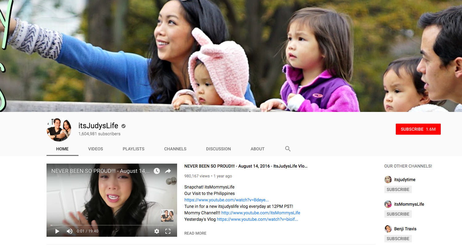 itsjudyslife top daily youtube vloggers - 1 million instagram followers vlogmas youtube