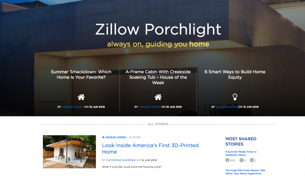Zillow Porchlight Content Marketing Website Examples